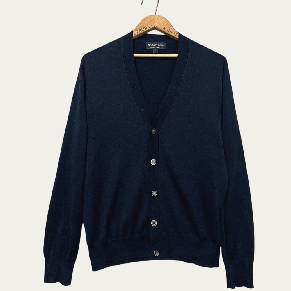 Brooks Brothers Mens Navy Blue 100% Supima Cotton V-Neck Cardigan Sweater Size M